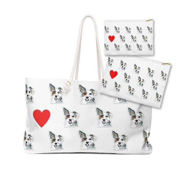 Weekender Tote Bag and 2 Zipper Pouches with Mutt Dog - Picture 1 of 1